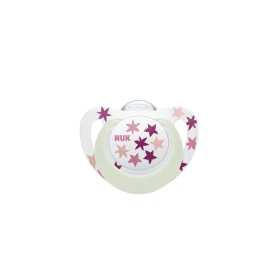 Nuk Star Νight Ορθοδοντική Πιπίλα Σιλικόνης με Θήκη 18-36m Ροζ Αστεράκια