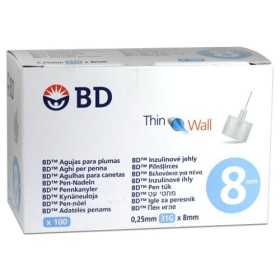 BD Thin Wall Αποστειρωμένες Βελόνες για Πένες Ινσουλίνης Διαστάσεις 0.25x8mm (31G) 100τμχ