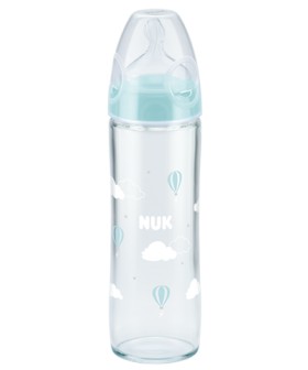 Nuk New Classic Γυάλινο Μπιμπερό 0-6 Μηνών Στενή Φιάλη με Θηλή Σιλικόνης Μedium 240ml