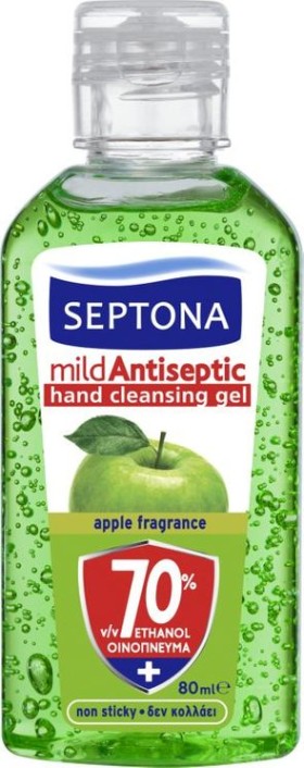 Septona Αντισηπτικό Gel Καθαρισμού Χεριών με Άρωμα Μήλο & 70% Αιθυλική Αλκοόλη, 80ml