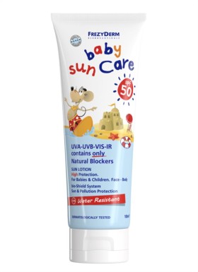 FREZYDERM Baby Sun Care Spf50, Βρεφικό Αντηλιακό Γαλάκτωμα Προσώπου & Σώματος Υψηλής Προστασίας Κατάλληλο από την Γέννηση 100ml