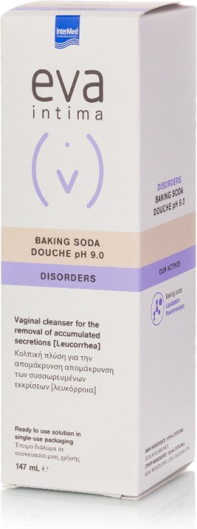 Intermed Eva Intima Baking Soda Douche pH9.0 Καθαριστικό Ευαίσθητης Περιοχής για Κολπική Πλύση και για την Απομάκρυνση των Συσσσωρευμένων Εκκρίσεων 147ml.