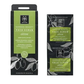 APIVITA Express Beauty Scrub Olive, Scrub Προσώπου με Ελιά για Βαθιά Απολέπιση, 2x8ml