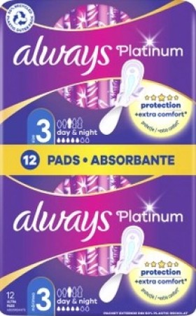 ALWAYS Platinum Ultra Day&Night Size 3 Σερβίετες με Φτερά 12 τμχ