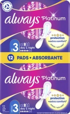 ALWAYS Platinum Ultra Day&Night Size 3 Σερβίετες με Φτερά 12 τμχ