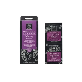 APIVITA Express Beauty Face Scrub Bilberry, Μάσκα απολέπισης προσώπου με Μύρτιλο για λάμψη,2x8ml