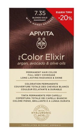 APIVITA Promo My Color Elixir Μόνιμη Βαφή Μαλλιών 7.35 Ξανθό Μελί Μαονί -20%