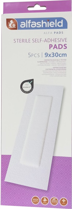 Alfashield Αποστειρωμένα Αυτοκόλλητα Επιθέματα 9x30cm 5τμχ