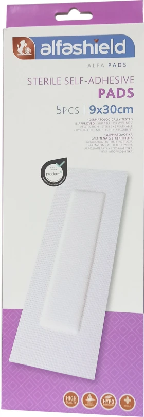 Alfashield Αποστειρωμένα Αυτοκόλλητα Επιθέματα 9x30cm 5τμχ