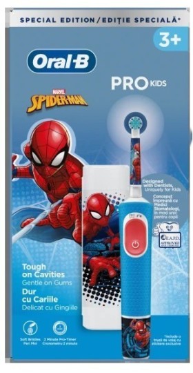 Oral-B Vitality Pro Kids Spiderman Ηλεκτρική Οδοντόβουρτσα 3 Ετών+ 1τμχ & Θήκη Ταξιδιού