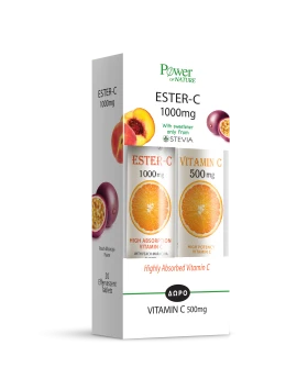 Power Health Vitamin Ester-C 1000mg με Στέβια 20 eff tabs & Δώρο Vitamin C 500mg Πορτοκάλι 20eff tabs