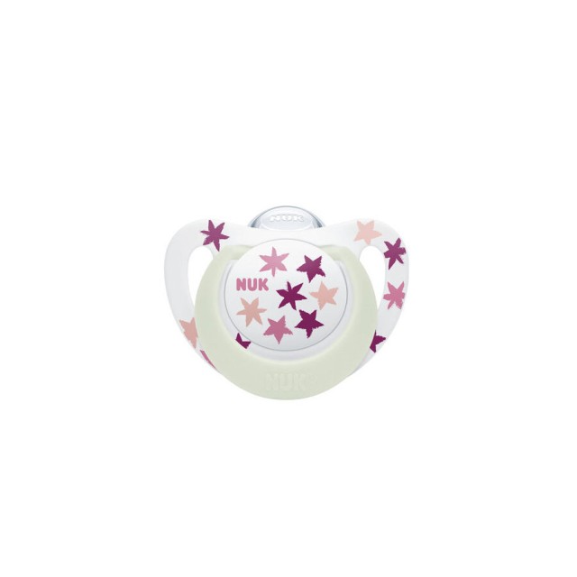Nuk Star Νight Ορθοδοντική Πιπίλα Σιλικόνης με Θήκη 18-36m Ροζ Αστεράκια