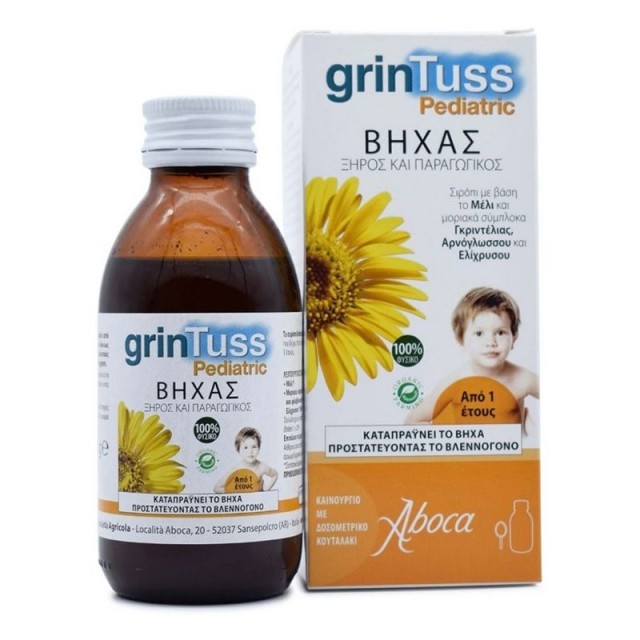 Aboca Grintuss Pediatric Παιδικό Σιρόπι για Ξηρό & Παραγωγικό Βήχα, Προστατεύει Δημιουργώντας ένα Φιλμ Φραγμού, 180ml