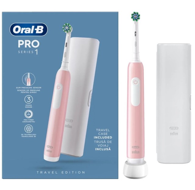 Oral-B Pro Series 1 Ηλεκτρική Οδοντόβουρτσα Ροζ 1τμχ & Θήκη Ταξιδιού