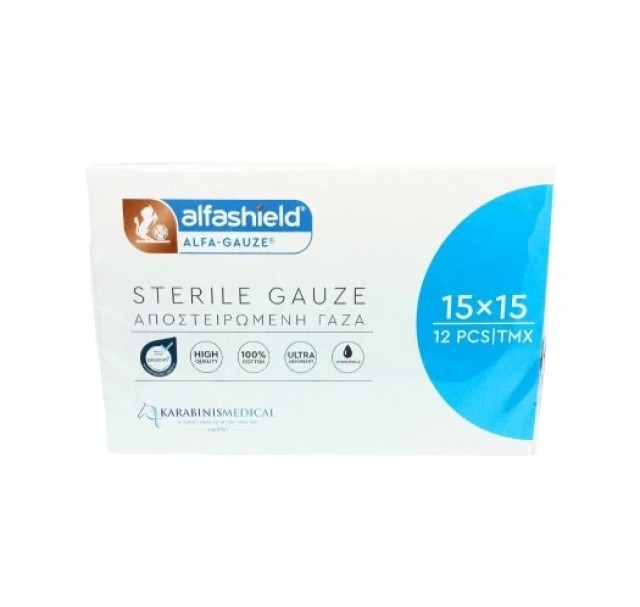 Alfashield 15x15cm Αποστειρωμένες Γαζες 12τμχ
