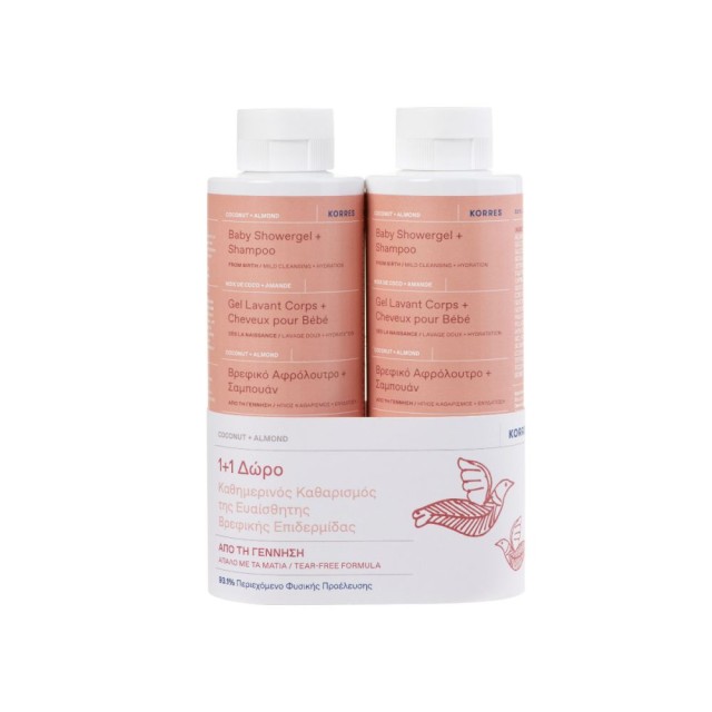 Korres Promo (1+1) Coconut & Almond Βρεφικό Αφρόλουτρο & Σαμπουάν, 2x250ml
