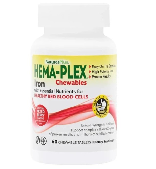 Natures Plus Hema Plex Chewables 60tabs (Συμπλήρωμα Διατροφής με Σίδηρο σε Μασώμενα Δισκία)
