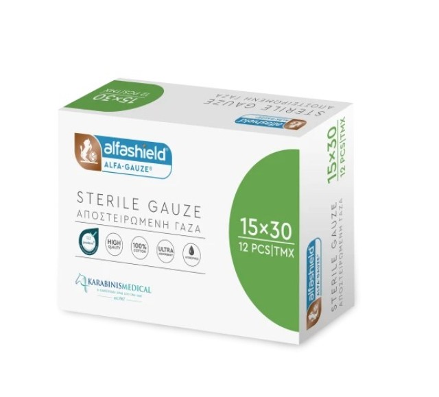 Alfashield 15x30cm Αποστειρωμένες Γαζες 12τμχ