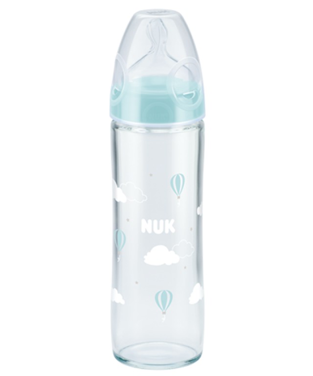 Nuk New Classic Γυάλινο Μπιμπερό 0-6 Μηνών Στενή Φιάλη με Θηλή Σιλικόνης Μedium 240ml