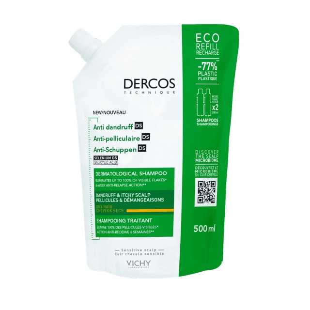 Vichy Dercos Anti-Dandruff Dry Hair Shampoo Refill 500ml (Σαμπουάν Κατά της Ξηρής Πιτυρίδας - Ανταλλακτική Συσκευασία)