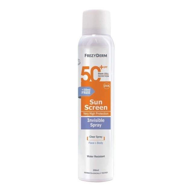 FREZYDERM Sun Screen Invisible Spray SPF50+ Διάφανο Αντηλιακό Σώματος 200ml