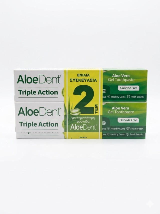 Optima AloeDent Triple Action Promo Οδοντόκρεμα Χωρίς Φθόριο για Λεύκανση, Ουλίτιδα, Πλάκα & Τερηδόνα 2x100ml