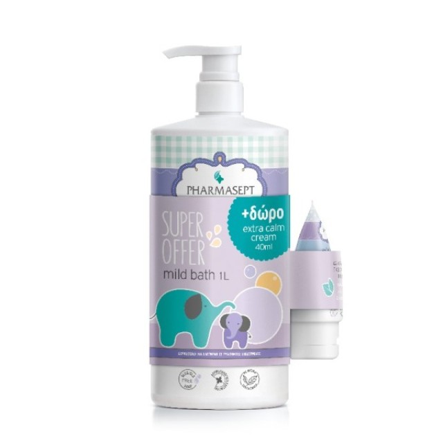 PHARMASEPT Σετ Baby Care Mild Bath, Βρεφικό Αφρόλουτρο για Σώμα & Μαλλιά με Αντλία - 1lt & Δώρο Extra Calm Cream, Κρέμα Αλλαγής Πάνας 40ml