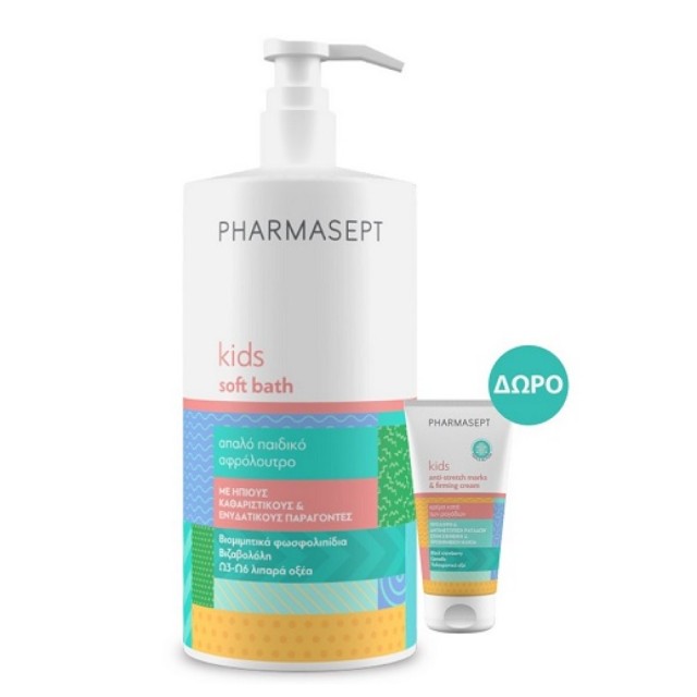 Pharmasept Promo Kids Soft Bath Απαλό Παιδικό Αφρόλουτρο, 1lt & Δώρο Anti-Stretch Marks & Firming Cream Κρέμα Πρόληψης & Καταπολέμησης Ραγάδων στην Εφηβική & Προεφηβική Ηλικία, 30ml, 1σετ