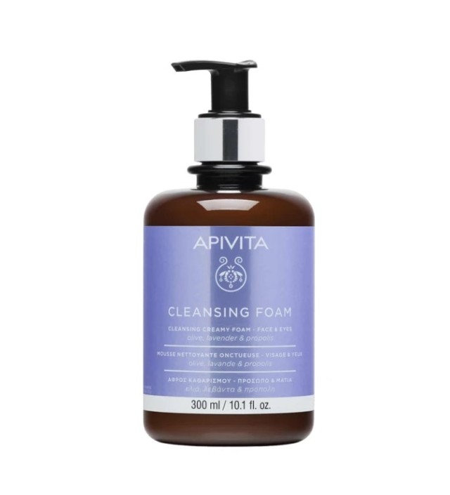 Apivita Cleansing Foam Face-Eyes, Αφρός Καθαρισμού, με Ελιά, Λεβάντα και Πρόπολη 300ml