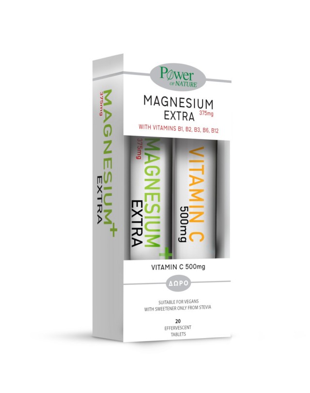 Power Health Magnesium Extra 375mg 20 Αναβράζοντα Δισκία & Vitamin C 500Mg 20 Αναβράζοντα Δισκία
