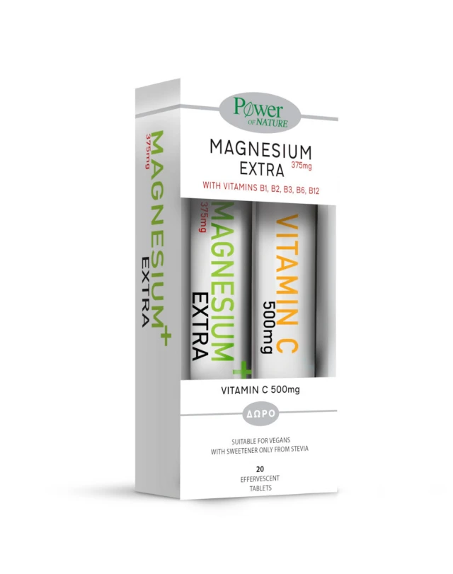 Power Health Magnesium Extra 375mg 20 Αναβράζοντα Δισκία & Vitamin C 500Mg 20 Αναβράζοντα Δισκία