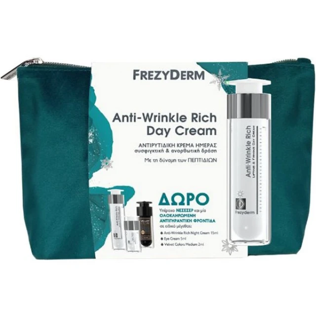 Frezyderm Promo Anti-Wrinkle Rich Day Κρέμα Ημέρας Αντιγήρανσης 50ml & Anti-Wrinkle Rich Night Κρέμα Νύχτας Αντιγήρανσης 15ml & Anti-Wrinkle Effect Eye Cream 5ml & Velvet Colors Make Up Medium Φακελάκι 2ml