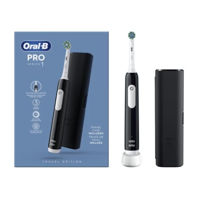 Oral-B Pro Series 1 Electric Toothbrush Black & Travel Case Ηλεκτρική Οδοντόβουρτσα Mαύρη & Θήκη Ταξιδίου, 1τεμ