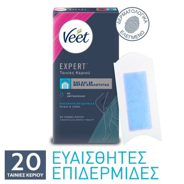 Veet Expert Ταινίες Αποτρίχωσης με Κρύο Κερί για Σώμα & Πόδια για Ευαίσθητες Επιδερμίδες, 20τεμ