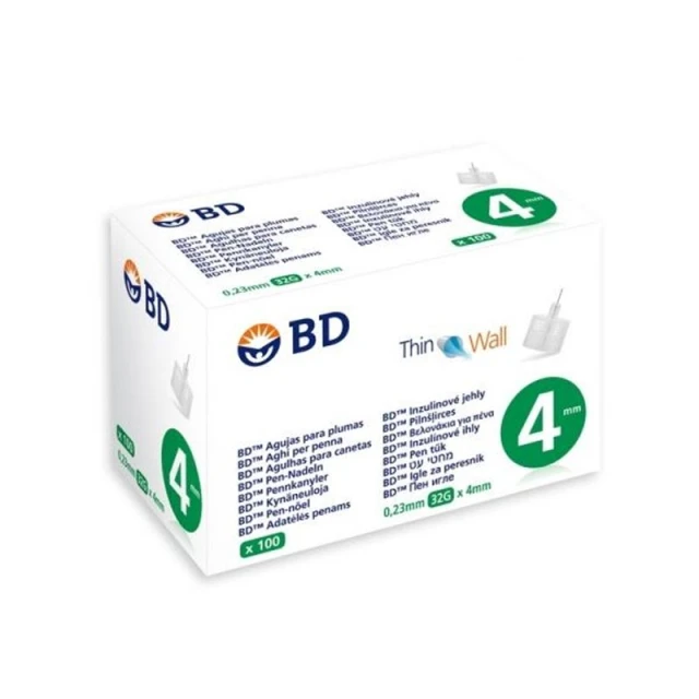 BD Thin Wall Αποστειρωμένες Βελόνες για Πένες Ινσουλίνης 4mm x 0.23mm (32G) 100τμχ