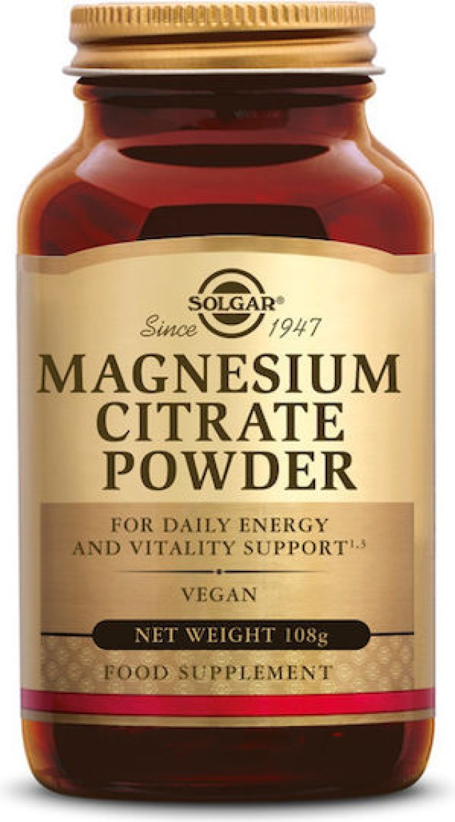 Solgar Magnesium Citrate Powder, Συμπλήρωμα Διατροφής Κιτρικού Μαγνησίου σε σκόνη 108gr