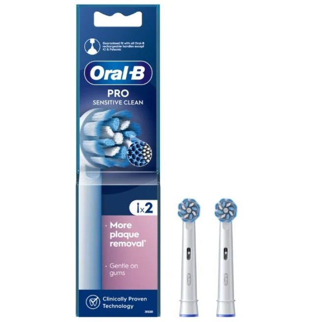 Oral-B Pro Sensitive Clean Ανταλλακτικές Κεφαλές Ηλεκτρικής Οδοντόβουρτσας με Λεπτές Ίνες για Ευαίσθητα Ούλα, 2τεμ