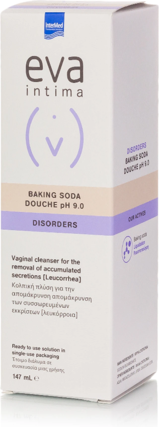 Intermed Eva Intima Baking Soda Douche pH9.0 Καθαριστικό Ευαίσθητης Περιοχής για Κολπική Πλύση και για την Απομάκρυνση των Συσσσωρευμένων Εκκρίσεων 147ml.
