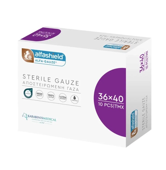 Alfashield 36x40cm Αποστειρωμένες Γαζες 10τμχ