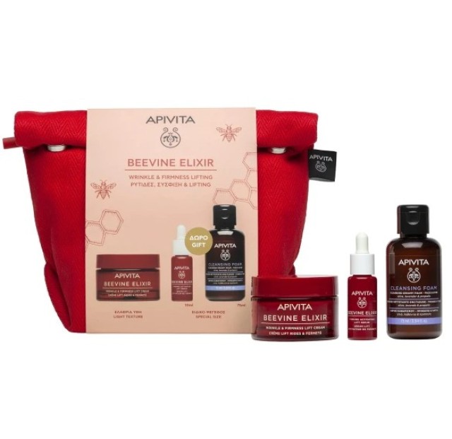 Apivita Promo Beevine Elixir με Beevine Elixir Κρέμα Προσώπου Ελαφριάς Υφής για Σύσφιξη & κατά των Ρυτίδων, 50ml & Δώρο Beevine Elixir Serum Ορός Προσώπου για Σύσφιξη & κατά των Ρυτίδων, 10ml, Αφρό Καθαρισμού, 75ml & Nεσεσέρ, 1τεμ, 1σετ