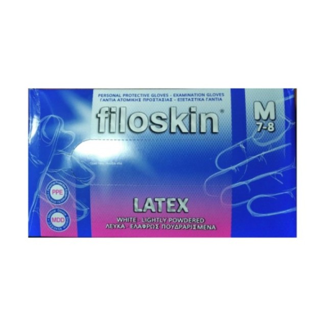 Filoskin Γάντια Latex Λευκό Medium Με Πούδρα X 100 Τμχ