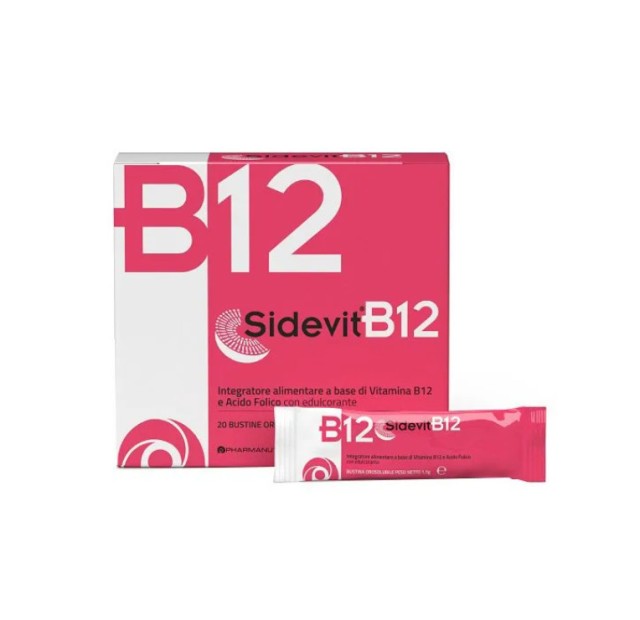 Sidevit B12, Συμπλήρωμα Διατροφής Με Σκουρκοσωμιακή Βιταμίνη B12 & Φολικό Οξύ 30 Φακελίσκοι