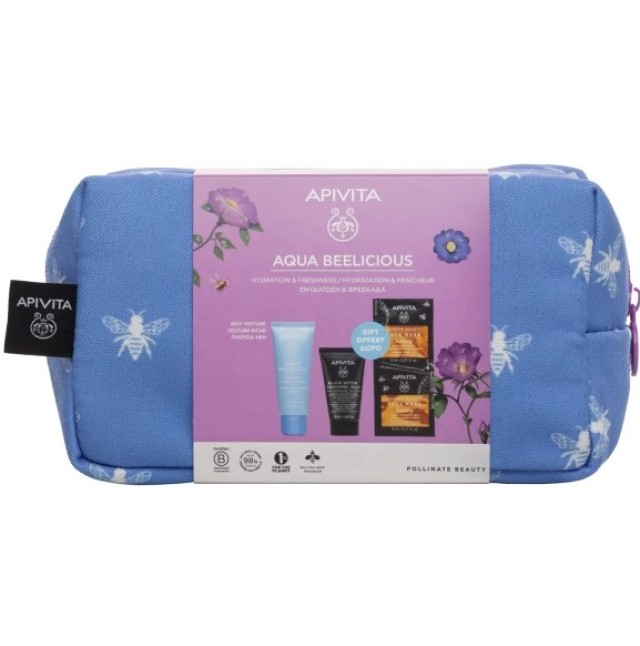 Apivita Aqua Beelicious Promo με Comfort Hydrating Rich Cream Ενυδατική Κρέμα Προσώπου Πλούσιας Υφής, 40ml & Δώρο Black Cleansing Gel Καθαριστικό για Πρόσωπο & Μάτια, 50ml & Face Mask Honey Μάσκα Προσώπου με Μέλι, 2x8ml, 1σετ