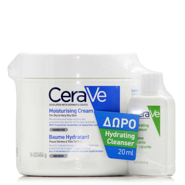 CeraVe Set Moisturising Cream Ενυδατική Κρέμα για Ξηρό - Πολύ Ξηρό Δέρμα 454gr & Δώρο Hydrating Cleanser Ενυδατική Κρέμα Καθαρισμού 20ml