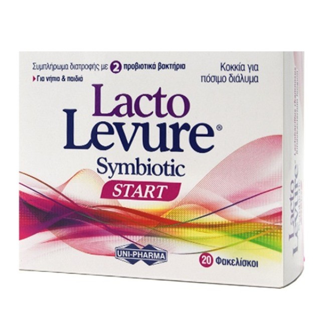 UNI-PHARMA Lactolevure Symbiotic Start Συμπλήρωμα Διατροφής με 2 Στελέχη Προβιοτικών για Νήπια & Παιδιά για την Καλή Υγεία του Πεπτικού Συστήματος 20 Φακελίσκοι