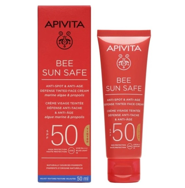 Apivita Bee Sun Safe Κρεμα Προσώπου κατά των Πανάδων & των Ρυτίδων με Χρώμα για Ανοιχτόχρωμες & Mεσαίες Επιδερμίδες SPF50, 50ml