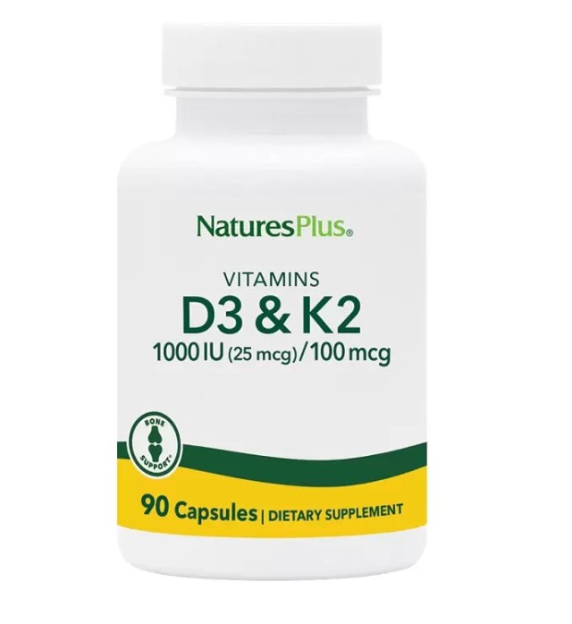 Natures Plus Vitamin D3 1000IU & Vitamin K2 100MCG Φυτικές Βιταμίνες 90caps