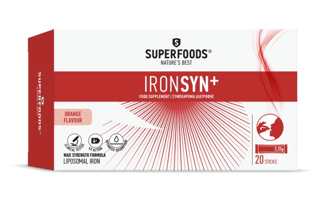 Superfoods Ironsyn+ Συμπλήρωμα Διατροφής Σιδήρου, 20 φακελίσκοι