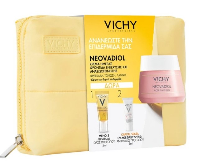 Vichy Promo με Neovadiol Rose Platinium Αντιρυτιδική Κρέμα Ημέρας, 50ml & Δώρο Neovadiol Meno 5 BI-Serum Ορός Προσώπου, 5ml, Capital Soleil UV-Age Daily SPF50+ Αντηλιακό Προσώπου, 3ml & Νεσεσέρ, 1σετ