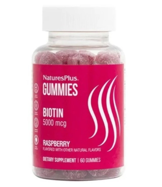 Natures Plus Gummies Biotin 5000mcg Συμπλήρωμα Διατροφής Βιοτίνης Για Διατήρηση Της Υγείας Των Μαλλιών Των Νυχιών & Δέρματος 60 ζελεδάκια